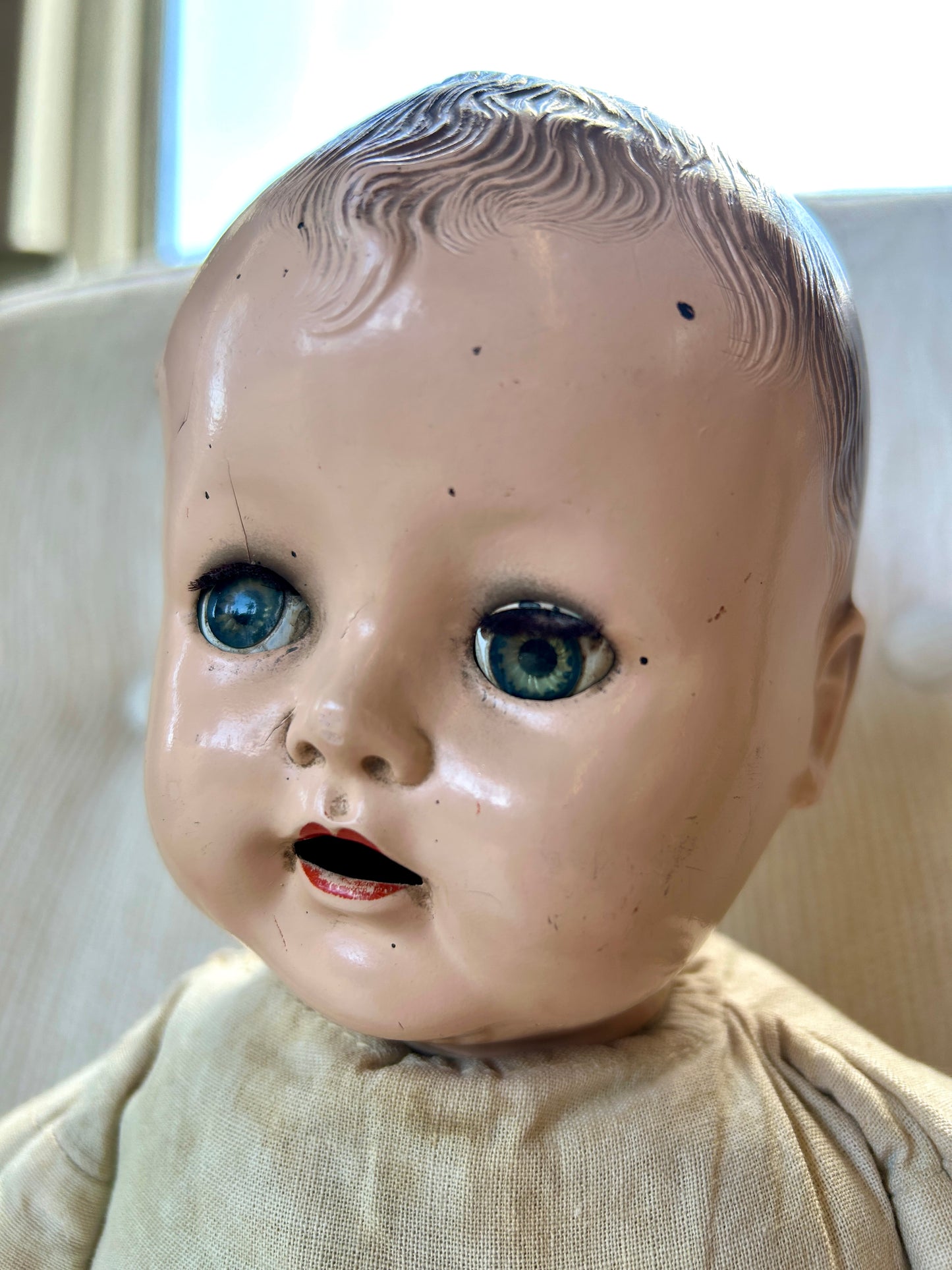 1940s Baby Doll by Ideal, Molded Hair, Sleep Eyes, Cries, 20" Long