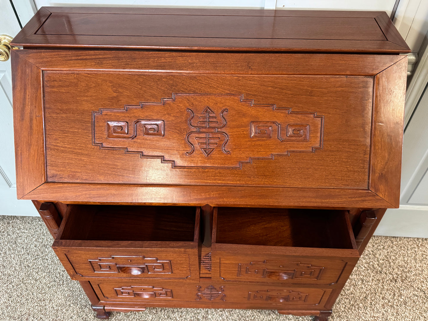 Solid Wood Oriental Design Secretary Desk