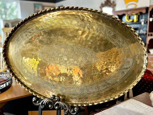 Large Brass Coffee Table Tray Top, Indian Moroccan Style, 55" Oval