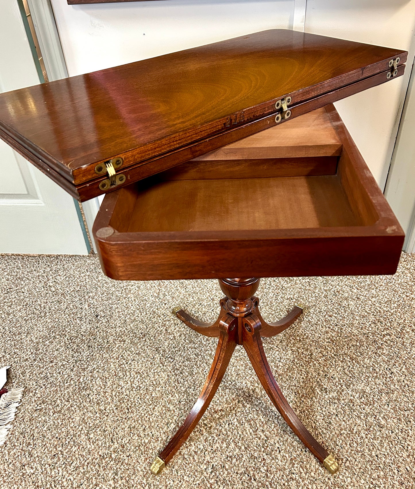 Antique, Duncan Phyfe Style Mahogany Game Table, Swivel Folding Top, with Storage