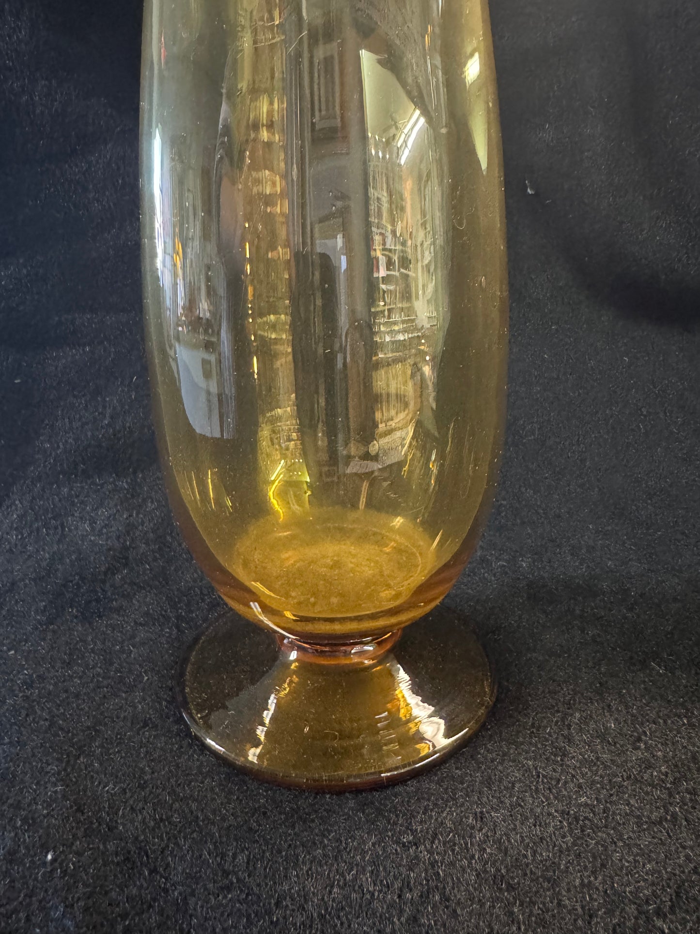 Tall Hand Blown Scallop Edged Amber Glass Vase