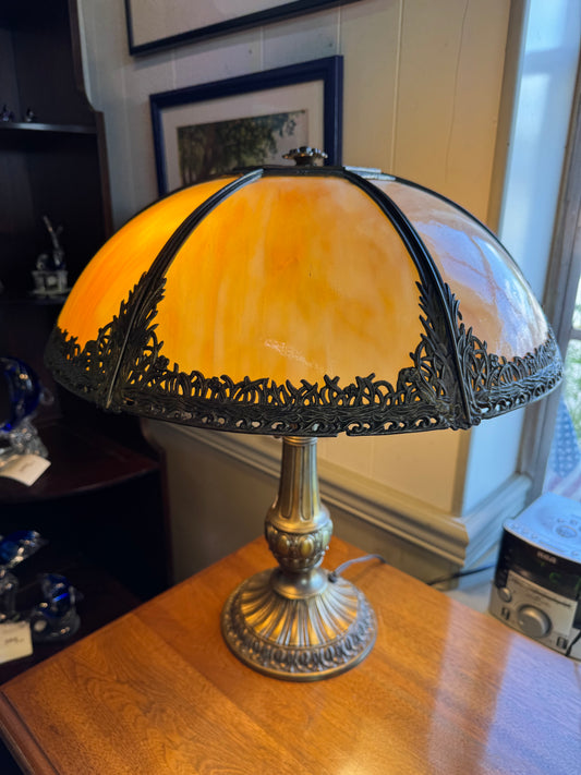 Antique Slag Glass Table Lamp