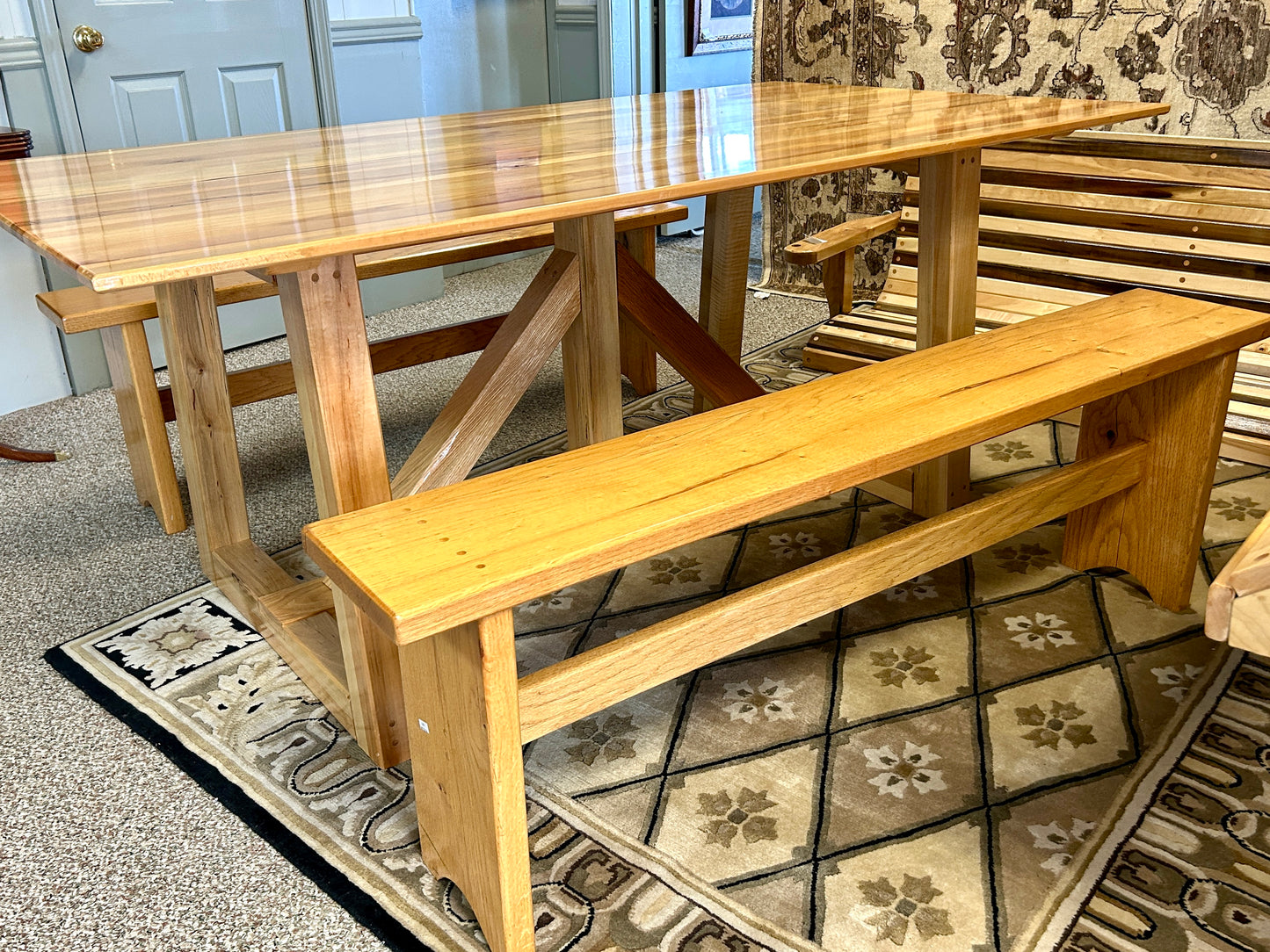 Solid Oak Picnic Dining Table and Benches, Handcrafted, 80" Long