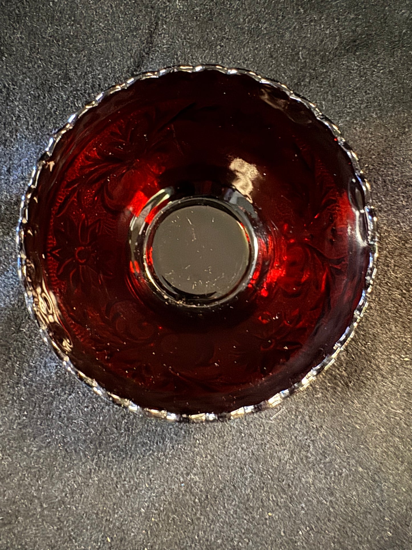 Vintage Red Glass Pitcher With Six Glasses & Two Bowls