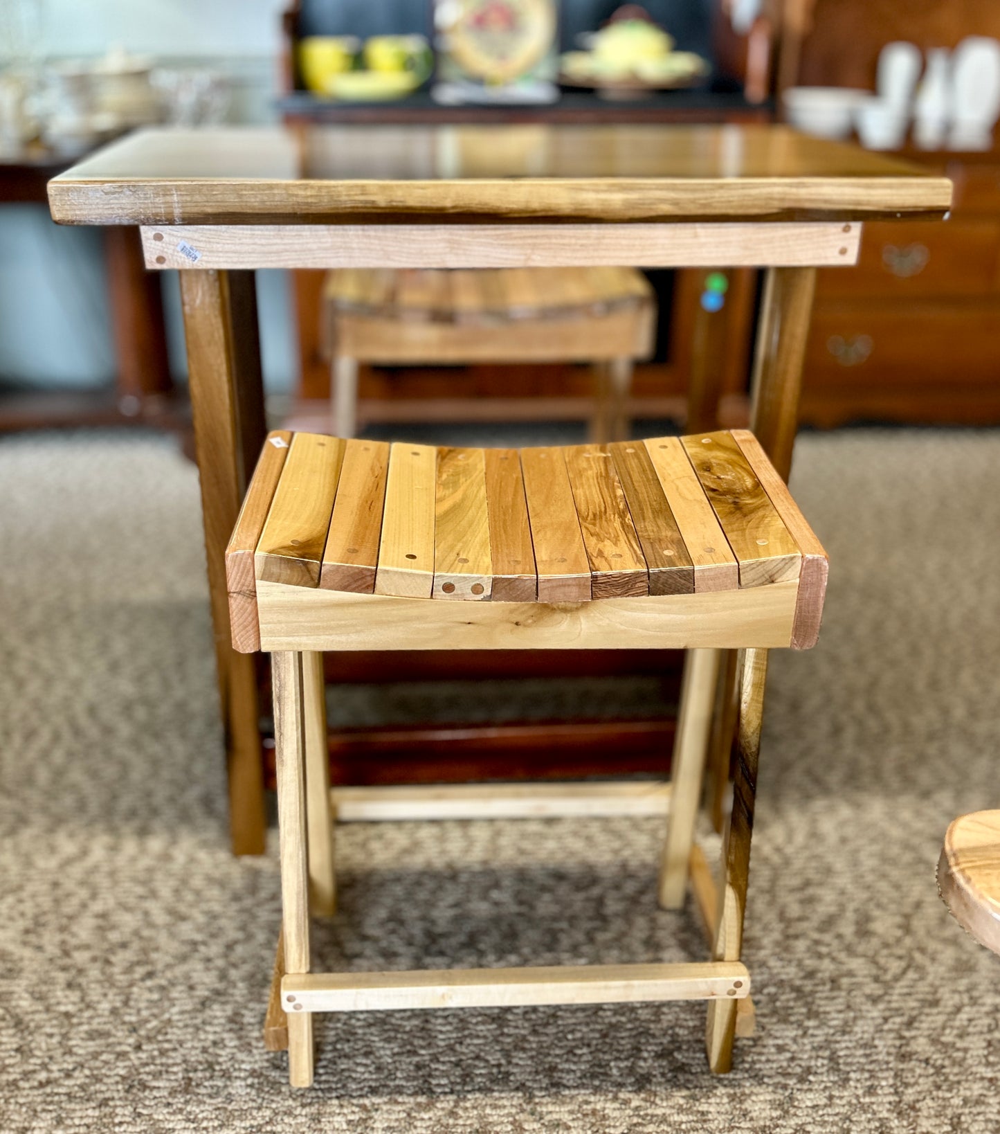 Handcrafted Wooden Bar Table and Stools, Solid Poplar, 36" Table Height