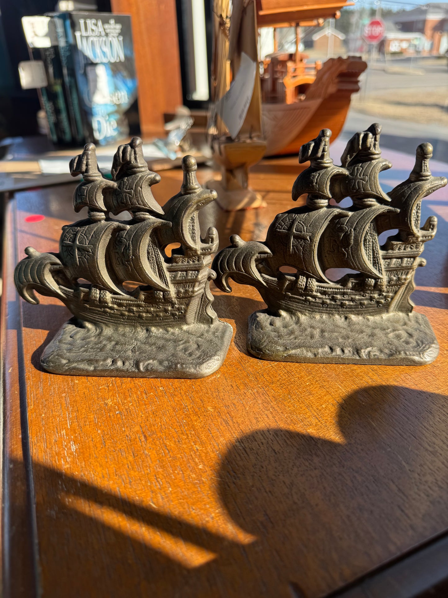 Cast Iron Pirate Galleon 1928 Bookends