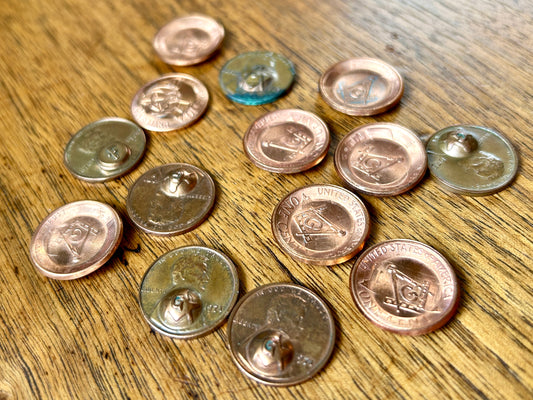 Lot of 14 Pennies, 1960s 70s Masonic Bulge & Freemason Counter-Stamped Cents Lot