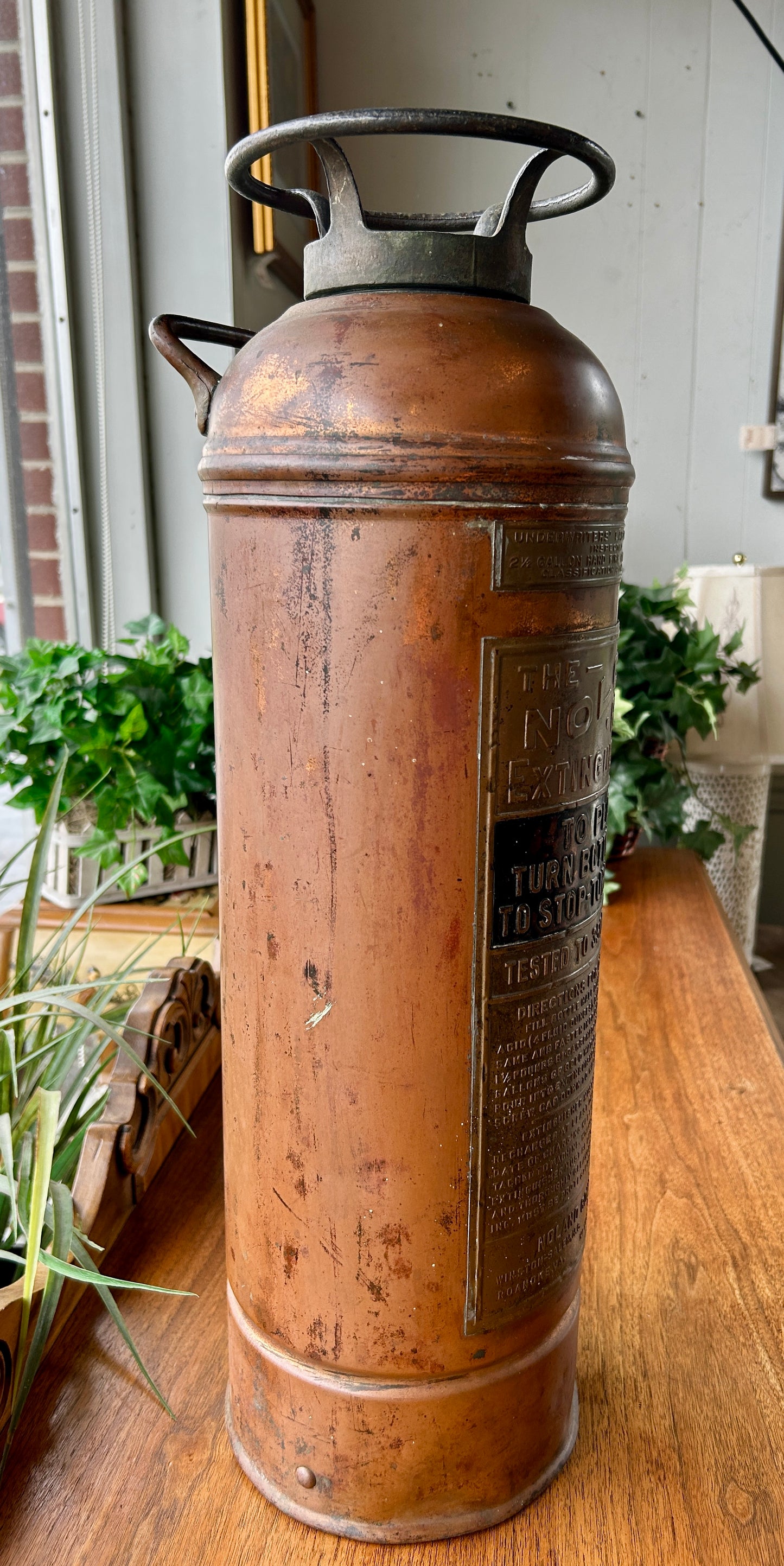 1940's Antique Fire Extinguisher, Copper & Brass The Nolco Fire Extinguisher