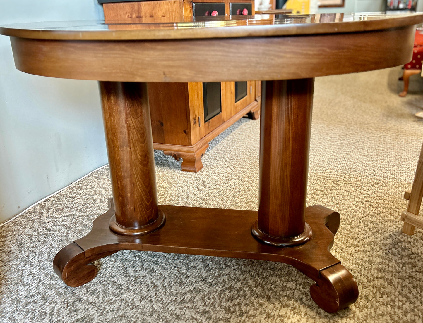 Antique Empire Style Maple Library Table, 44" Wide, Double Pedestal