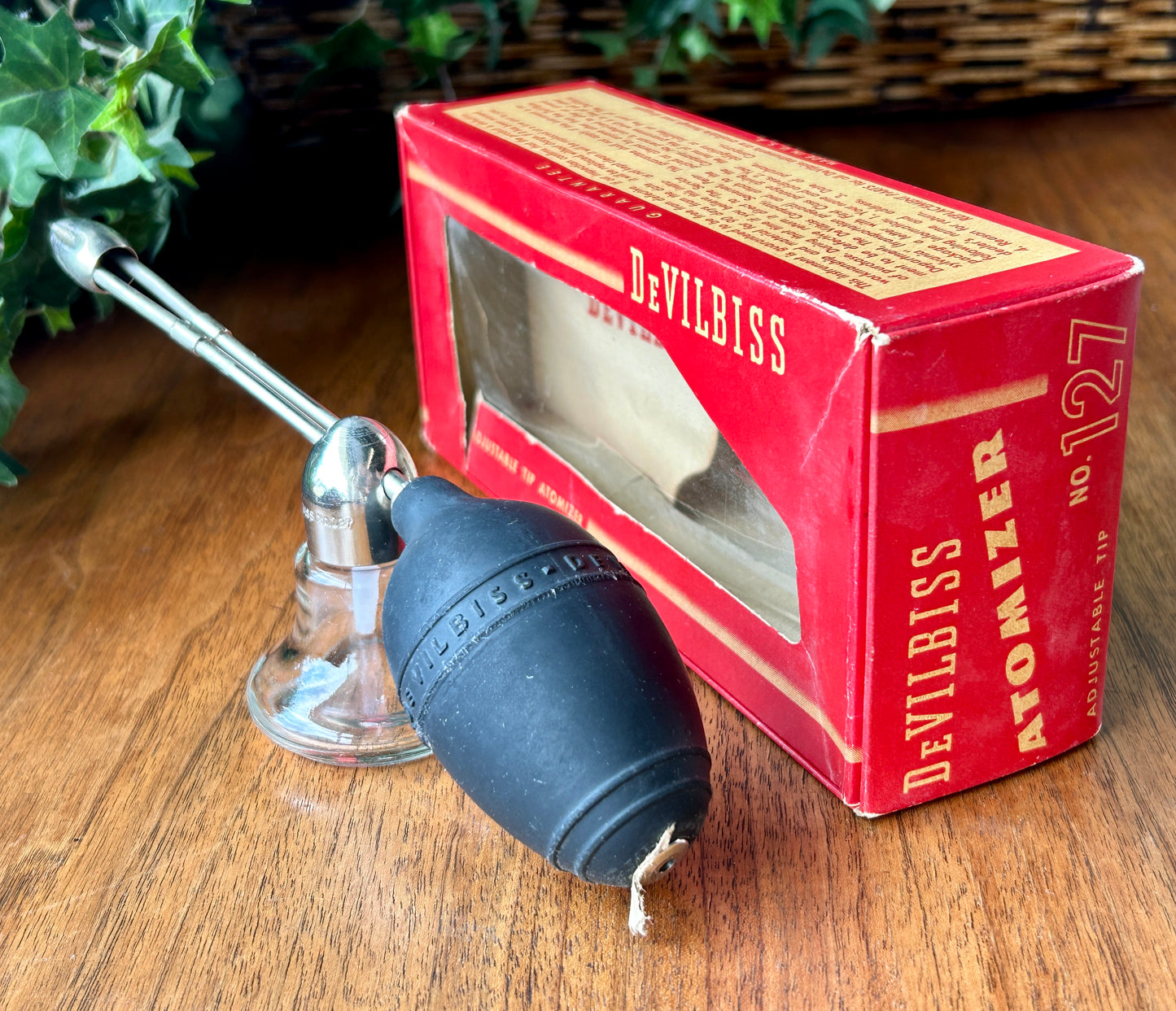 Vintage Glass and Rubber Apothecary Atomizer, 1930s DeVilbiss No. 127 Made in USA, in Orig Box