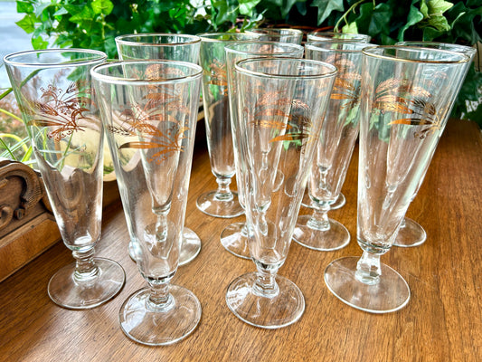 11 Mid Century Pilsner Glasses, Golden Wheat Cocktail Glasses
