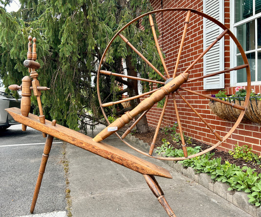 Antique Spinning Wheel, Solid Wood with Turned Detail, 65" Wide