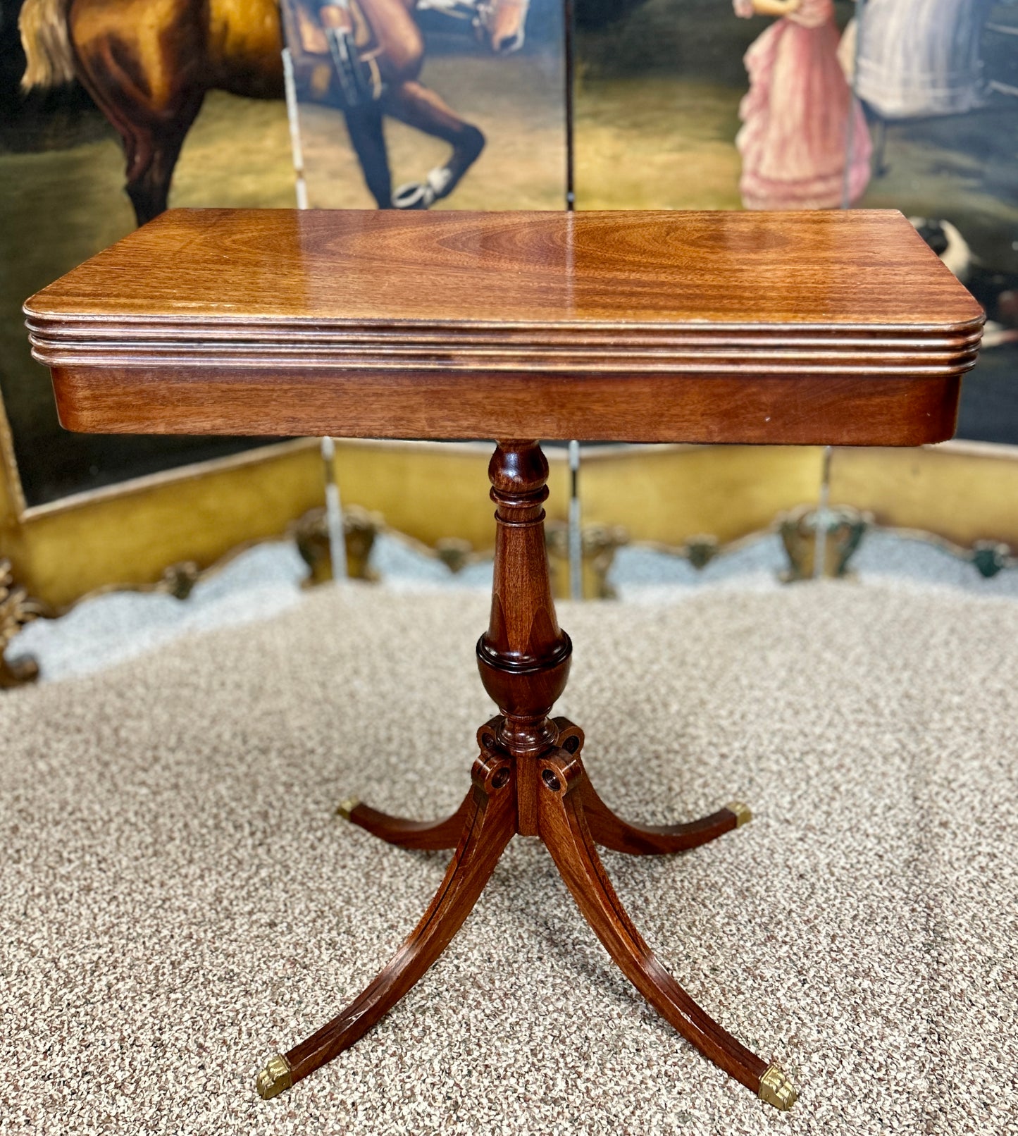 Antique, Duncan Phyfe Style Mahogany Game Table, Swivel Folding Top, with Storage