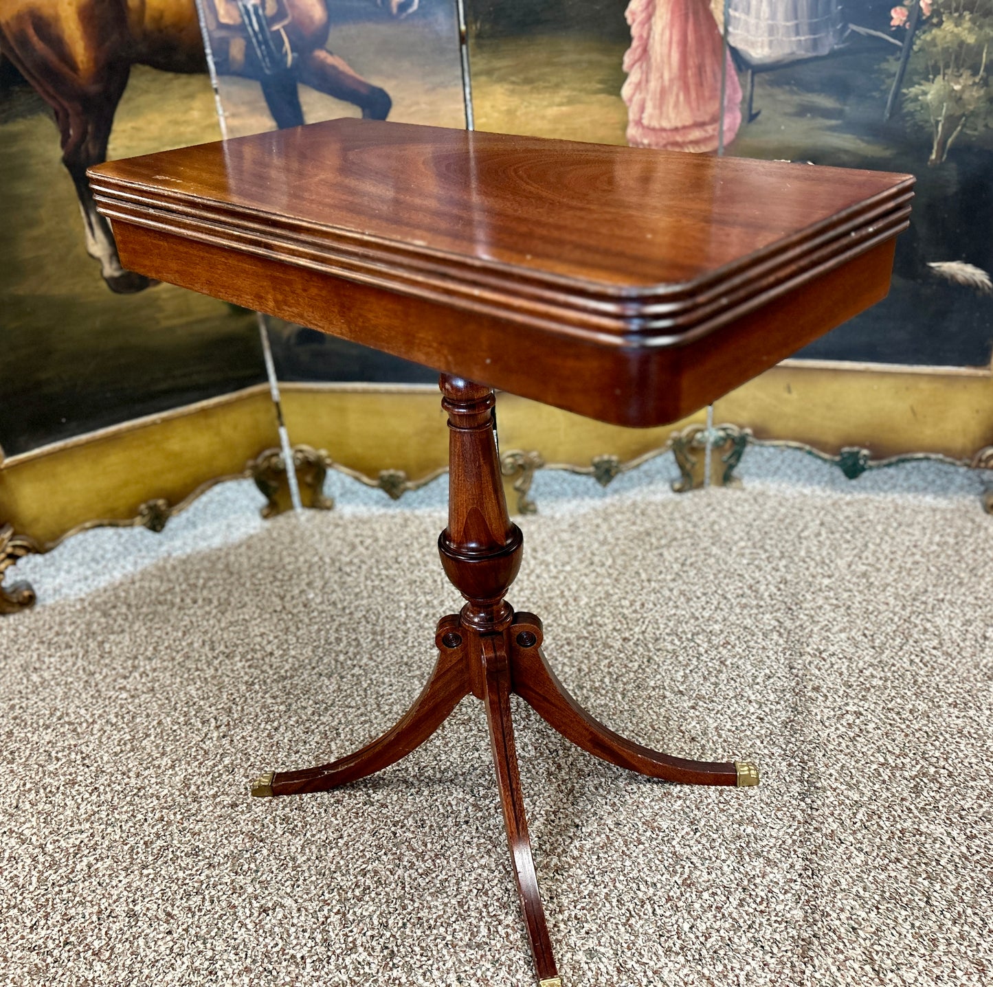 Antique, Duncan Phyfe Style Mahogany Game Table, Swivel Folding Top, with Storage