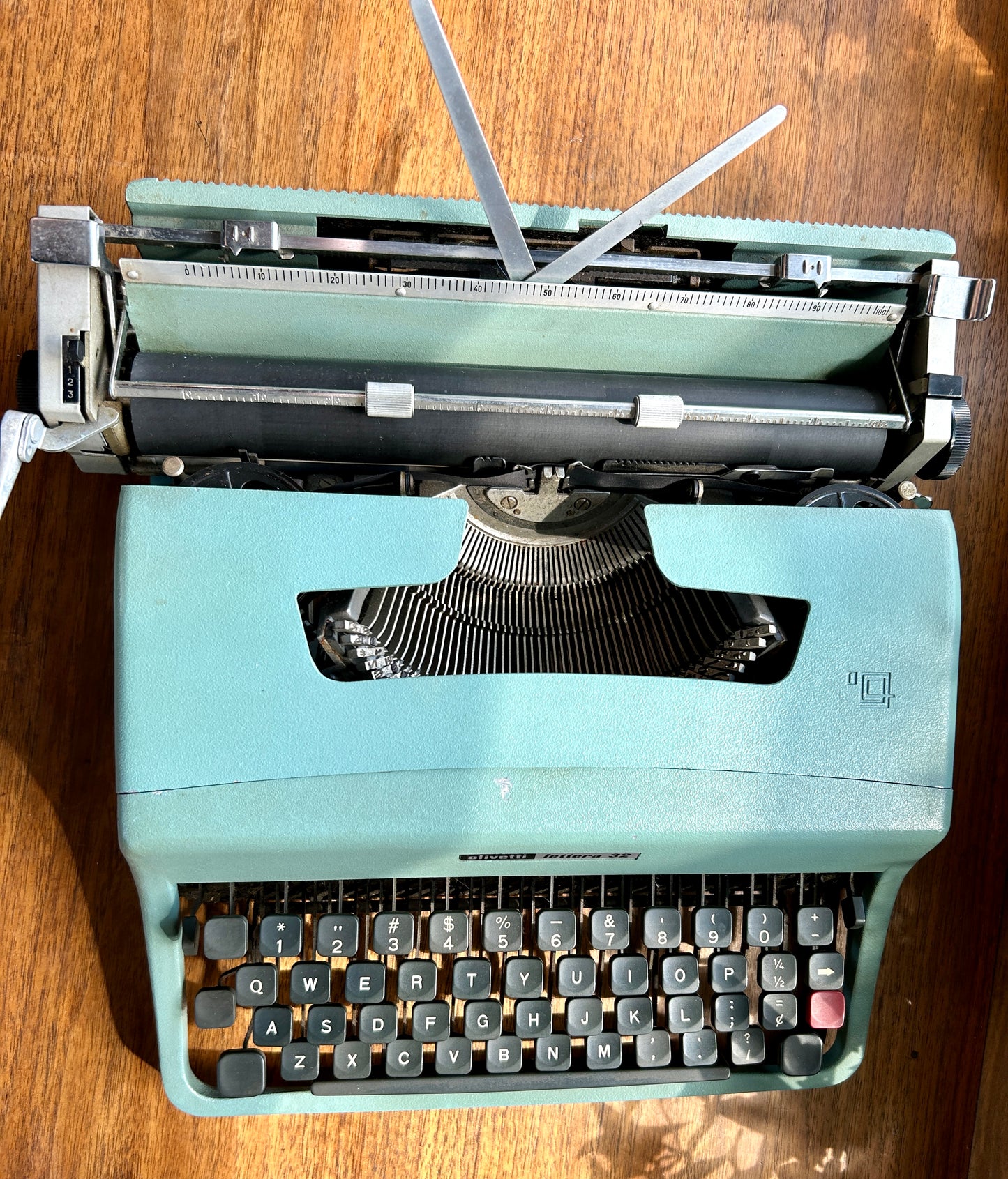 Vintage Blue 1964 Olivetti Lettera 32 Typewriter, Made in Barcelona, Spain, with Pica Font & Original Case