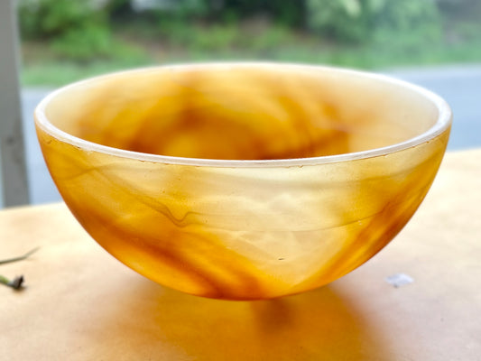 Onyx Style Glass Bowl, Semi-Translucent Bowl with Gold & Orange, 12"