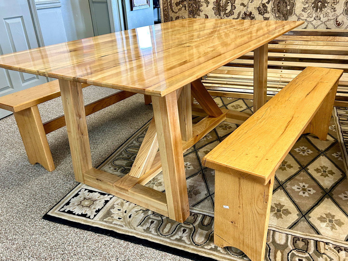 Solid Oak Picnic Dining Table and Benches, Handcrafted, 80" Long