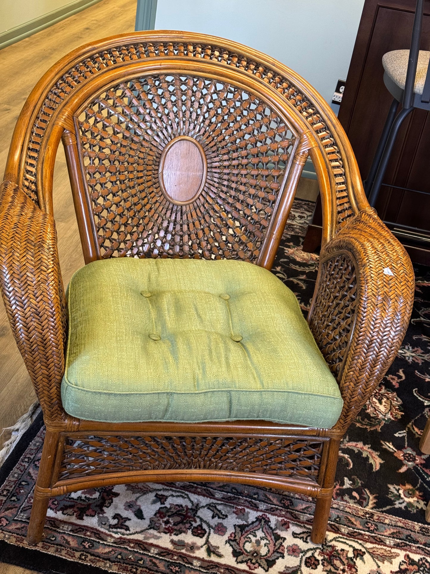 Malibu Rattan Arm Chair With Green Cushion