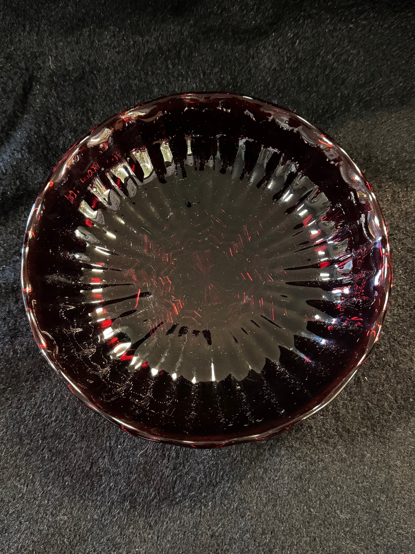 Vintage Red Glass Pitcher With Six Glasses & Two Bowls