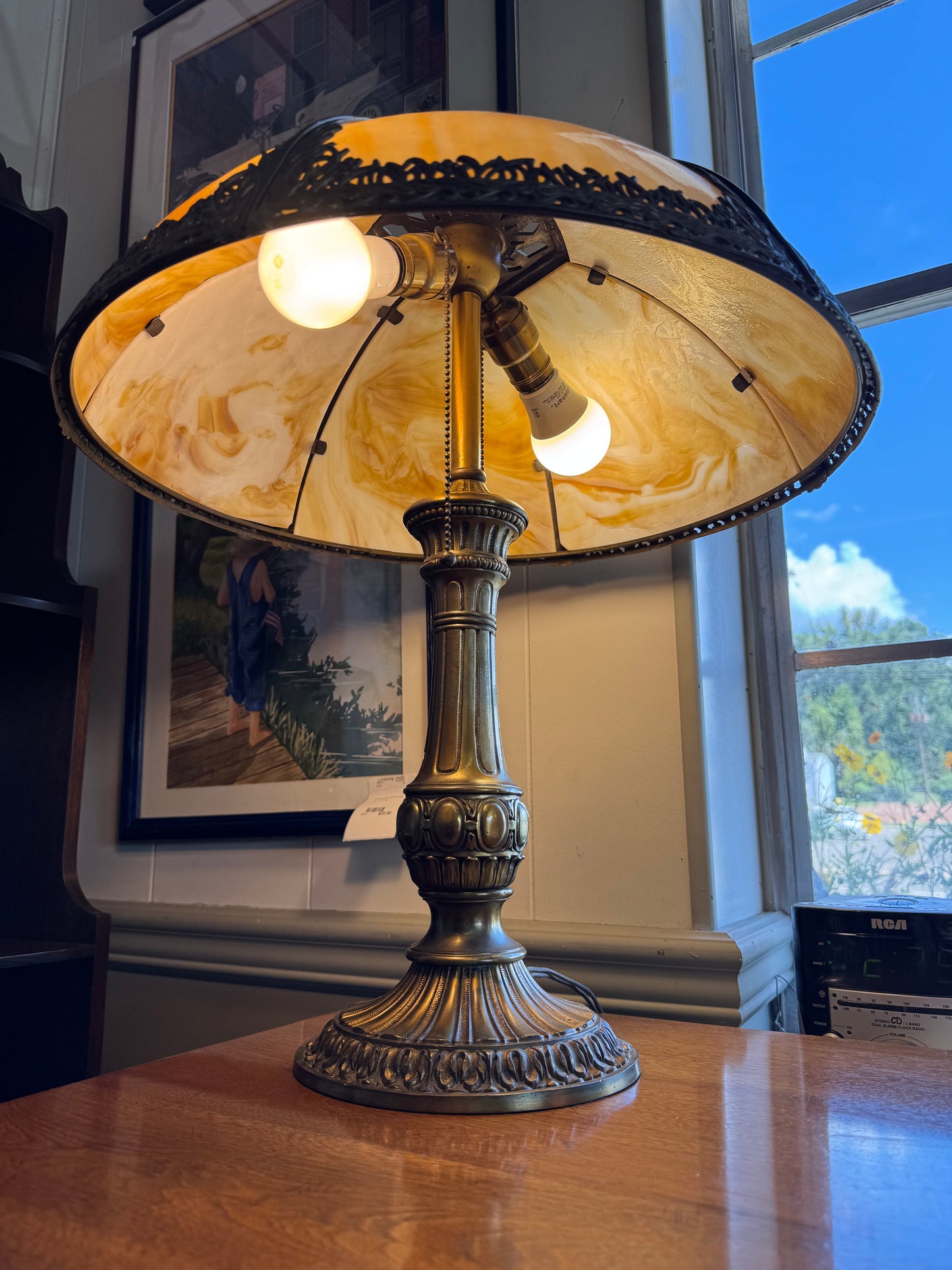 Antique Slag Glass Table Lamp