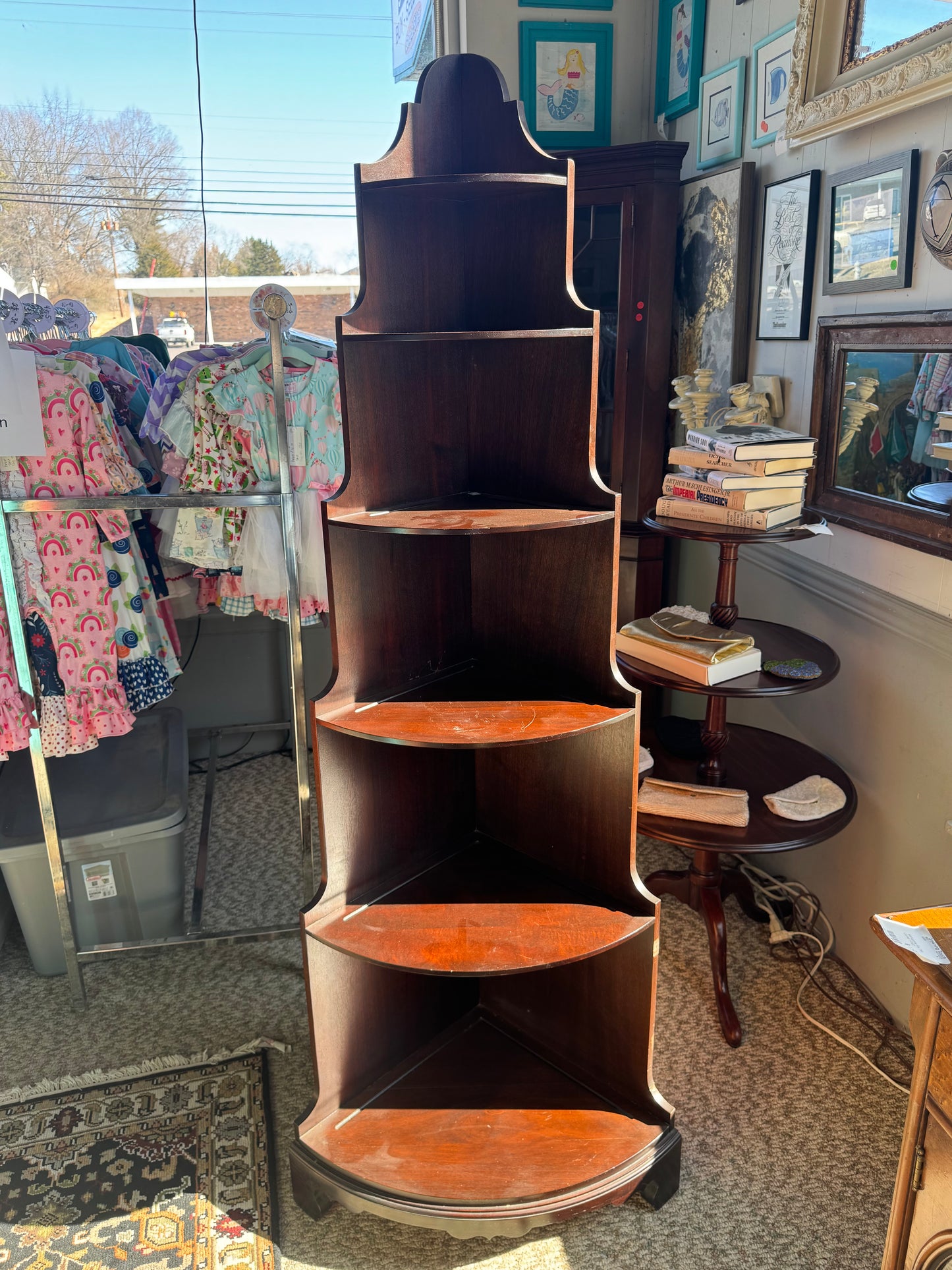 Mahogany Six-Tier Corner Shelf