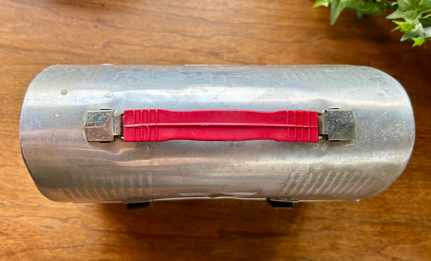 Cool, 1940s Thermos Lunch Box, Aluminum Metal w Swing Handle and Locking Hinges