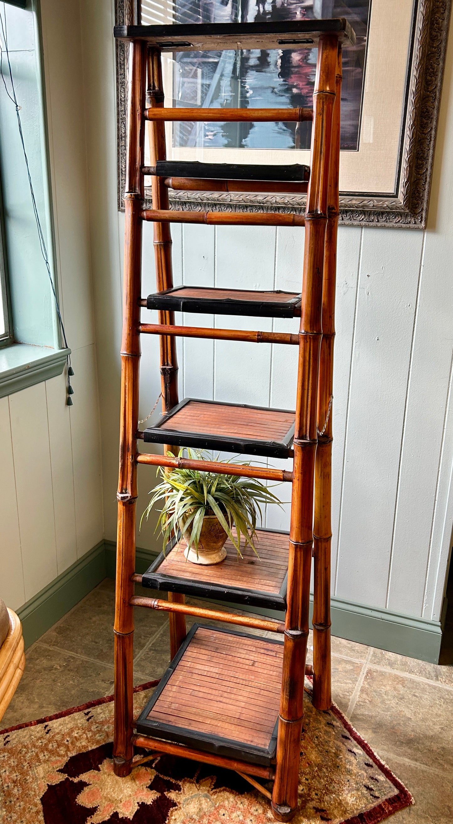 Five Tier Bamboo Ladder Shelf, 61" Tall, Folding étagère