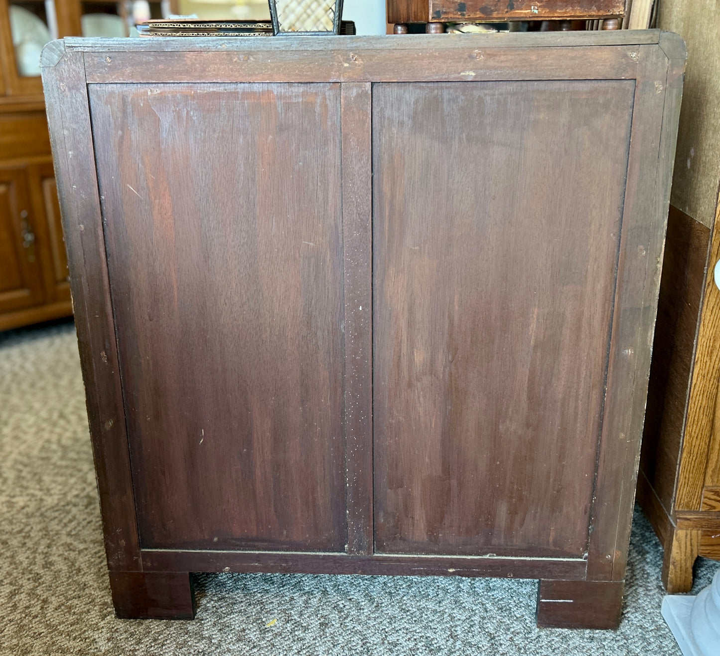 Antique, Oriental Chest Of Drawers, Hand Painted Asian Landscapes w Carved Pulls, 40" Tall Dresser