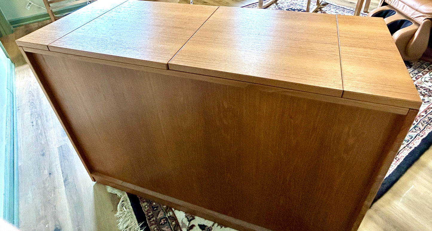 Teak Dry Bar, Vintage Danish Mid-Century Modern, with Flip Top, 47" Wide