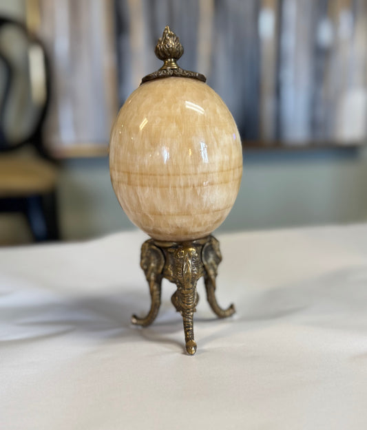 Large Vintage Alabaster & Brass Egg