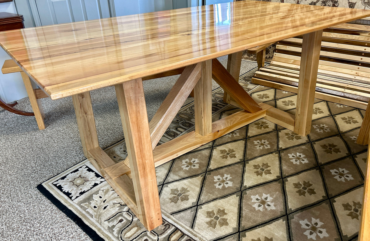 Solid Oak Picnic Dining Table and Benches, Handcrafted, 80" Long