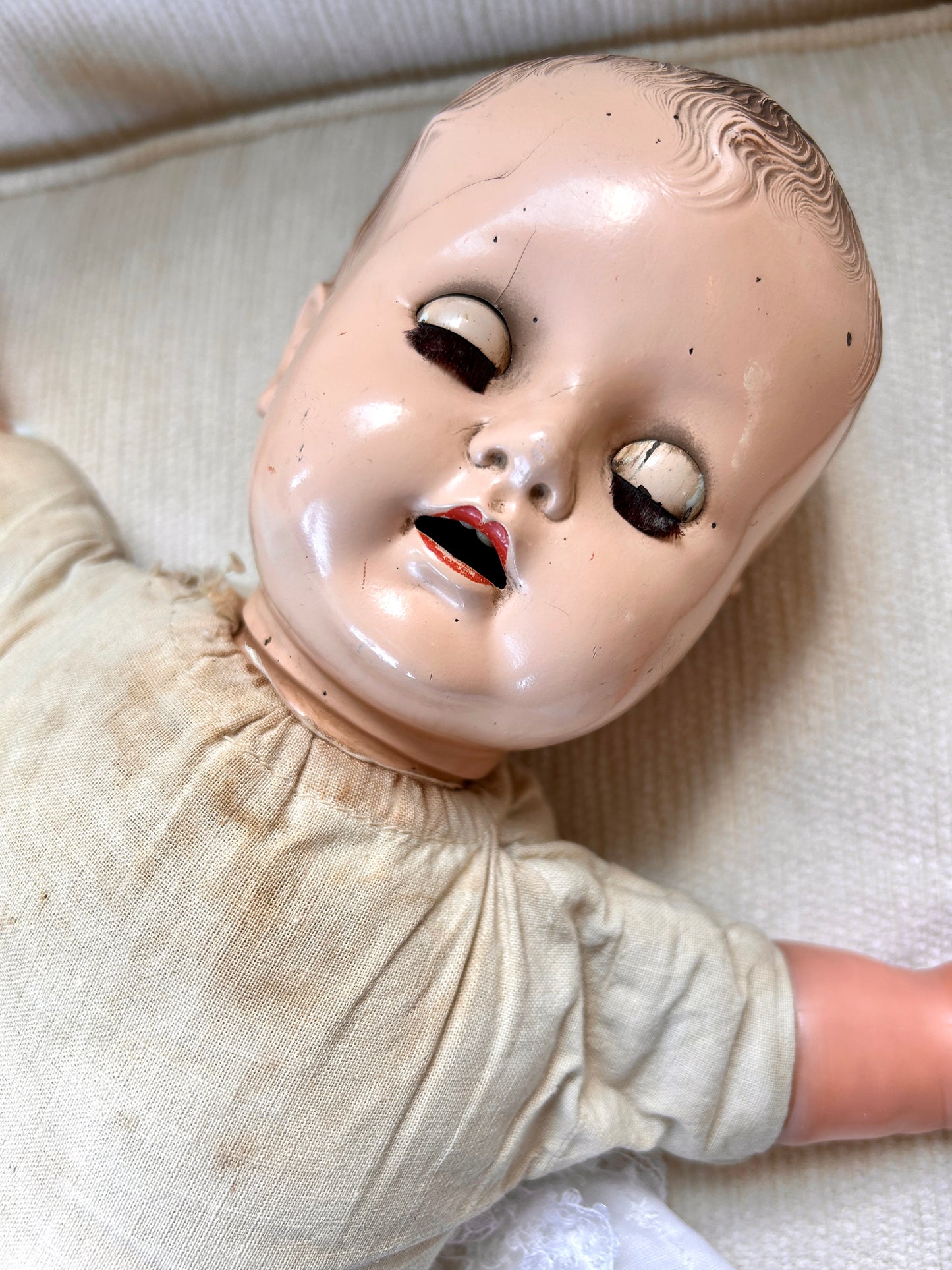 1940s Baby Doll by Ideal, Molded Hair, Sleep Eyes, Cries, 20" Long