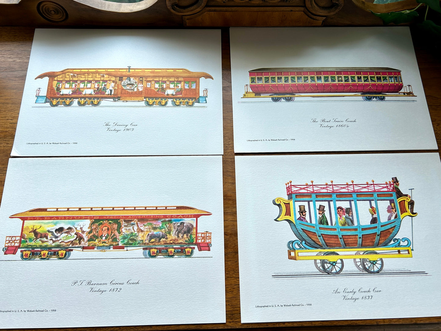 1950s Wabash Railroad Lithograph Prints, Beautiful Collection, Vivid Color 9"x12" on Cardstock, Set of 7