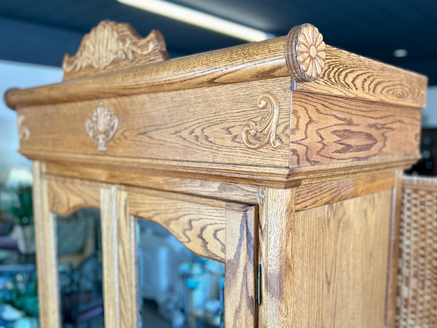 Beautiful, Vintage Oak Armoire with Beveled Glass Mirrors, 86" Tall