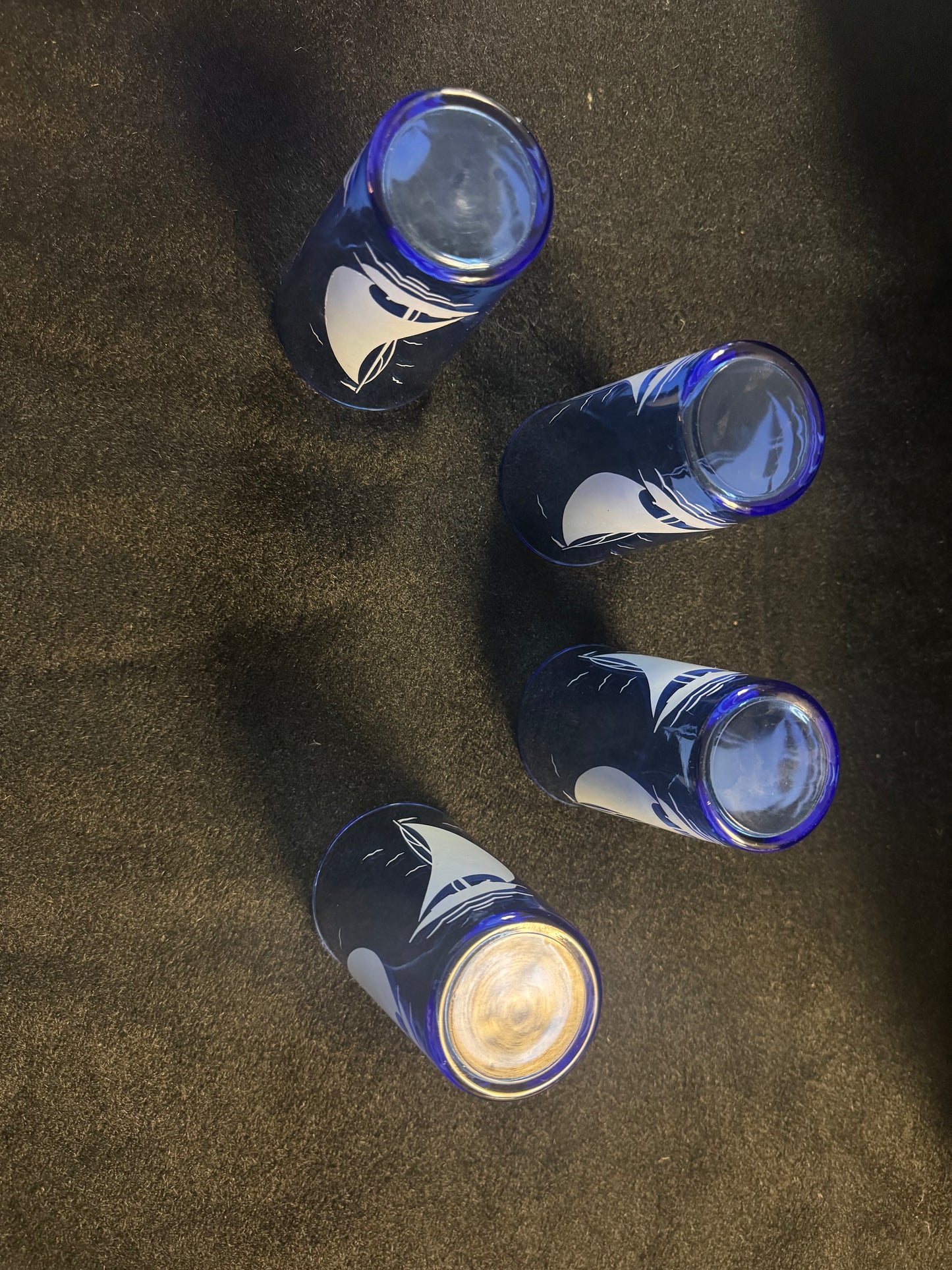 Blue Sailboat Pitcher & Four Glasses Set