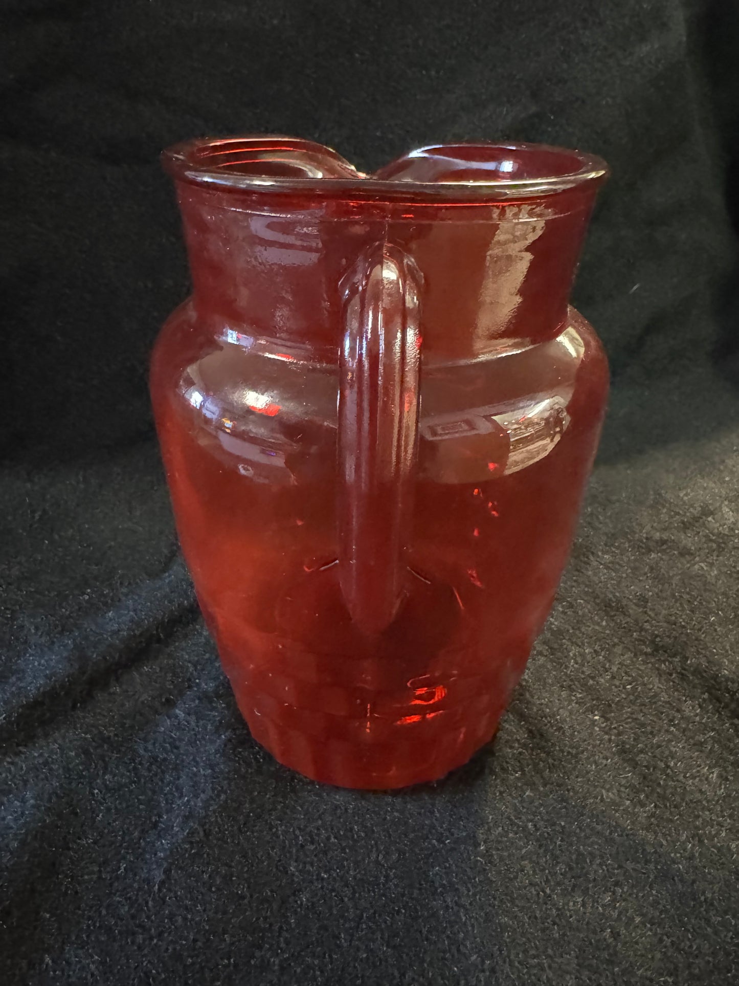 Vintage Red Glass Pitcher With Six Glasses & Two Bowls