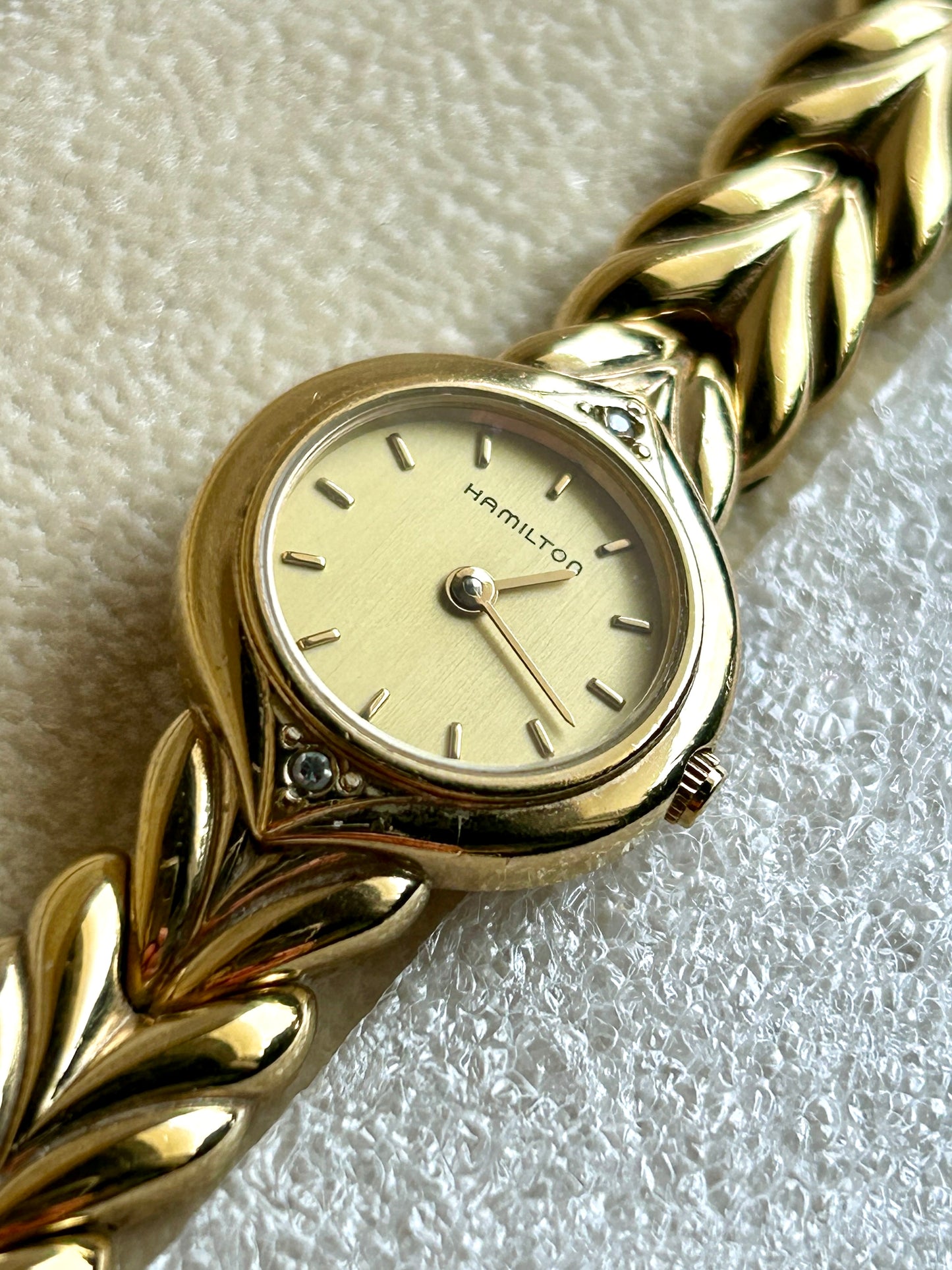 Ladies Vintage Hamilton Masterpiece Watch, Gold with Diamonds, in Original Presentation Box