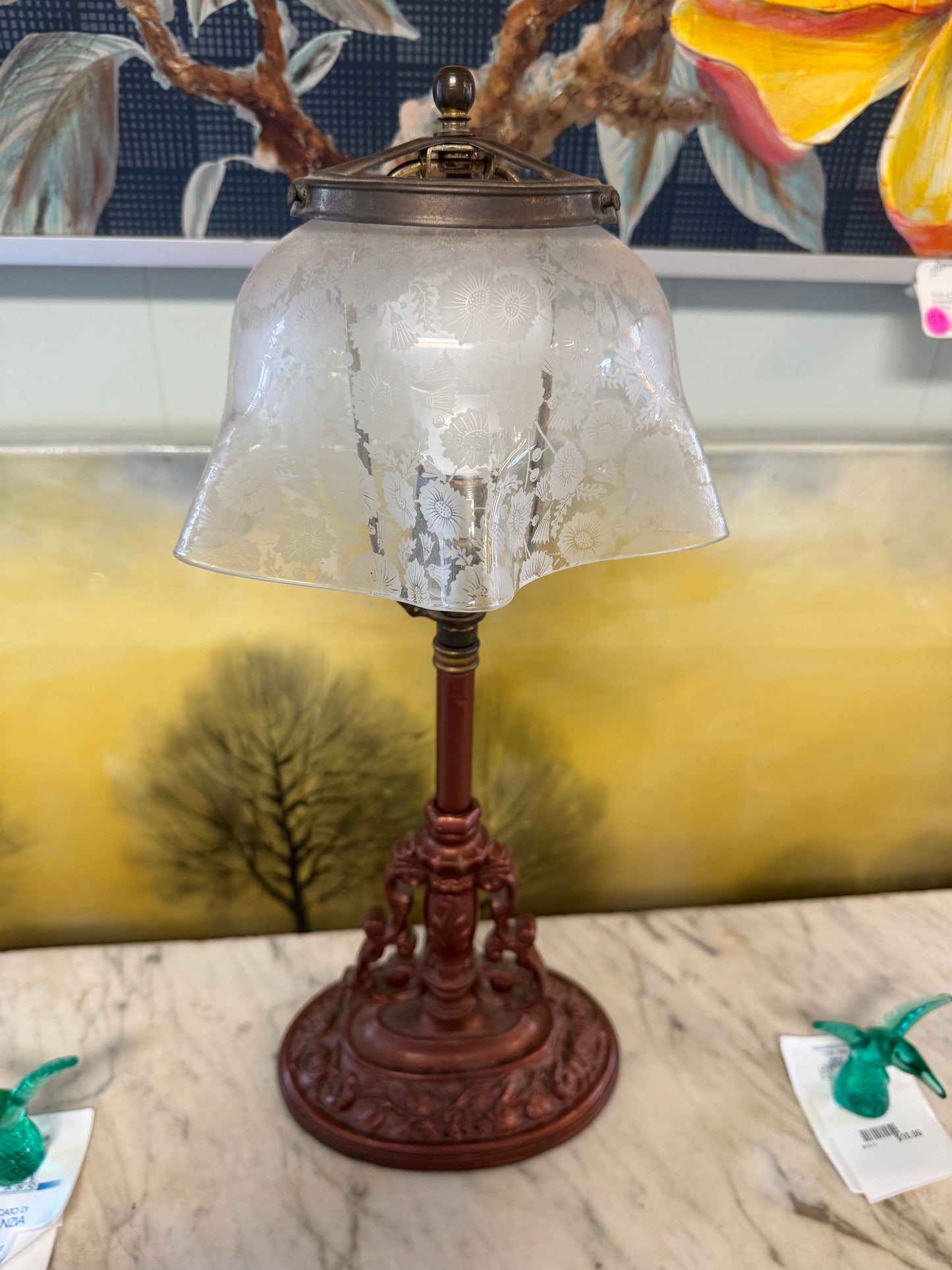 Antique Table Lamp W/Glass Shade