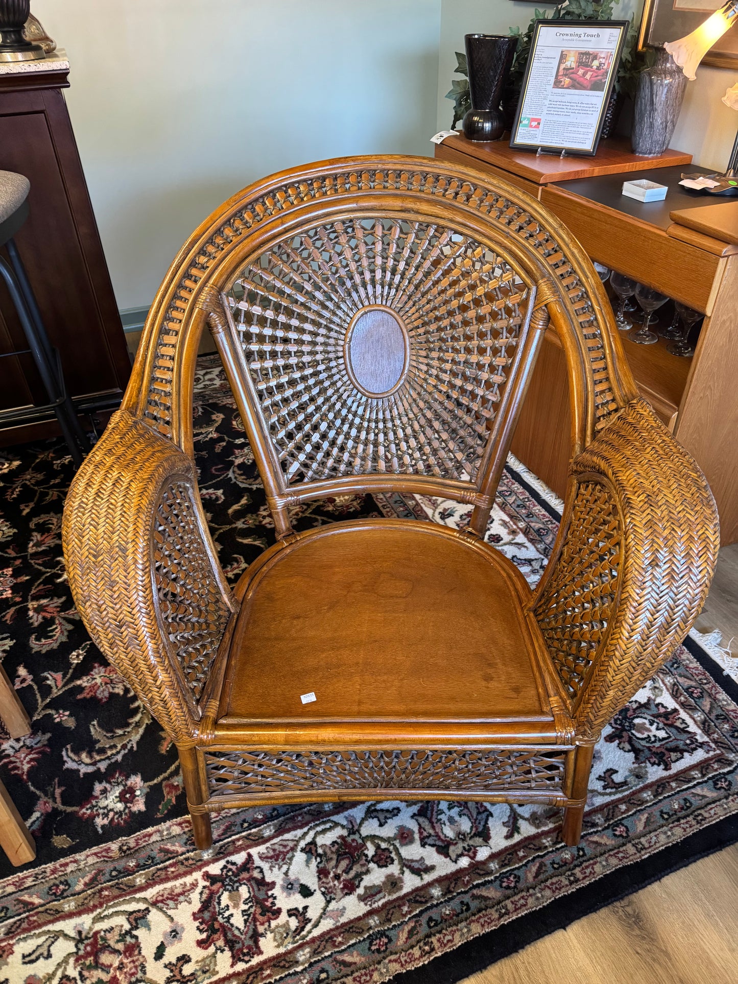 Malibu Rattan Arm Chair With Green Cushion