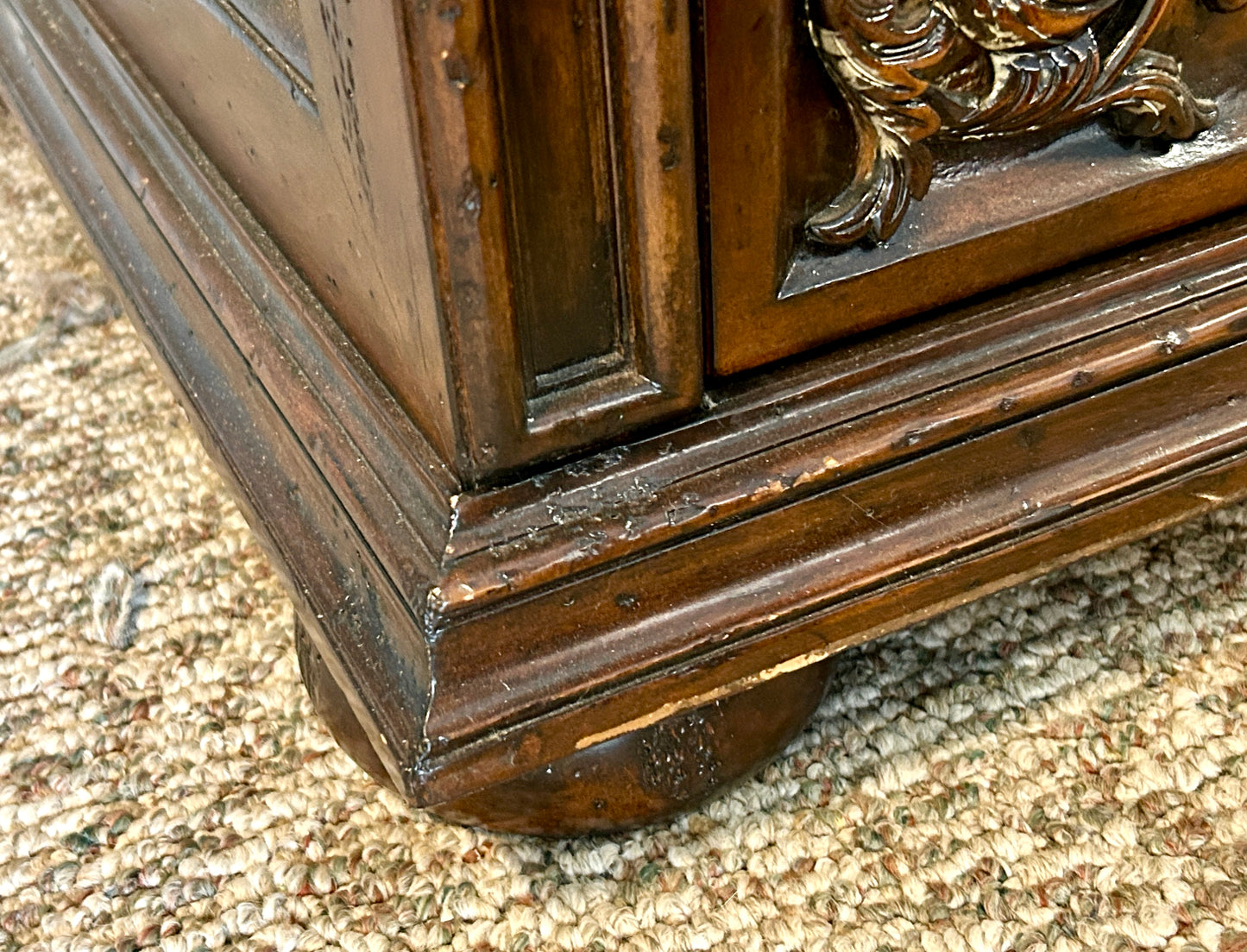 Baroque Chest, 6 Drawer Oak & Walnut Belgian Dresser, 54" Wide