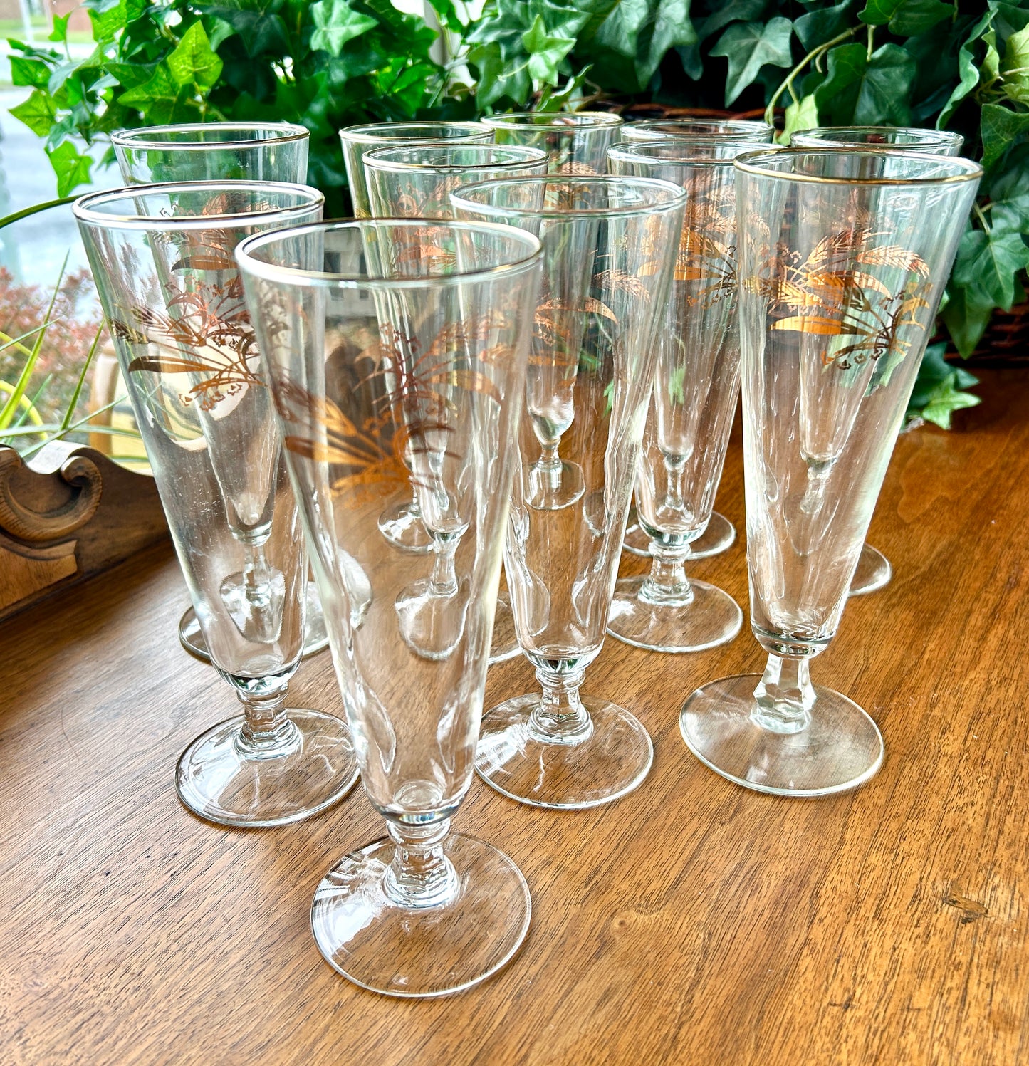 11 Mid Century Pilsner Glasses, Golden Wheat Cocktail Glasses