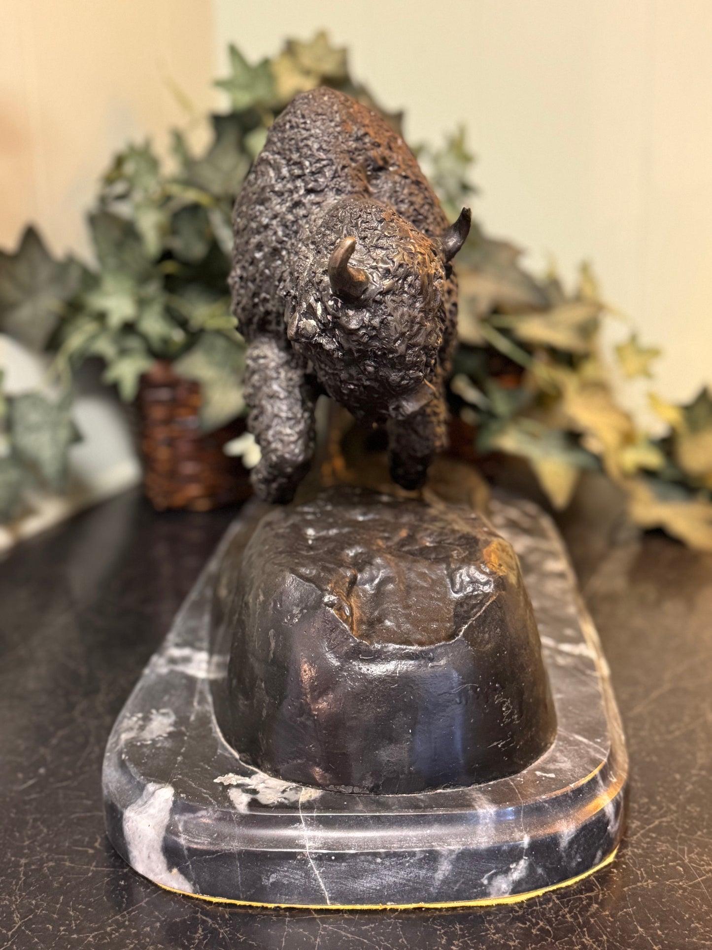 Bronze Sculpture With Marble Base Titled "Buffalo" By Frederic Remington