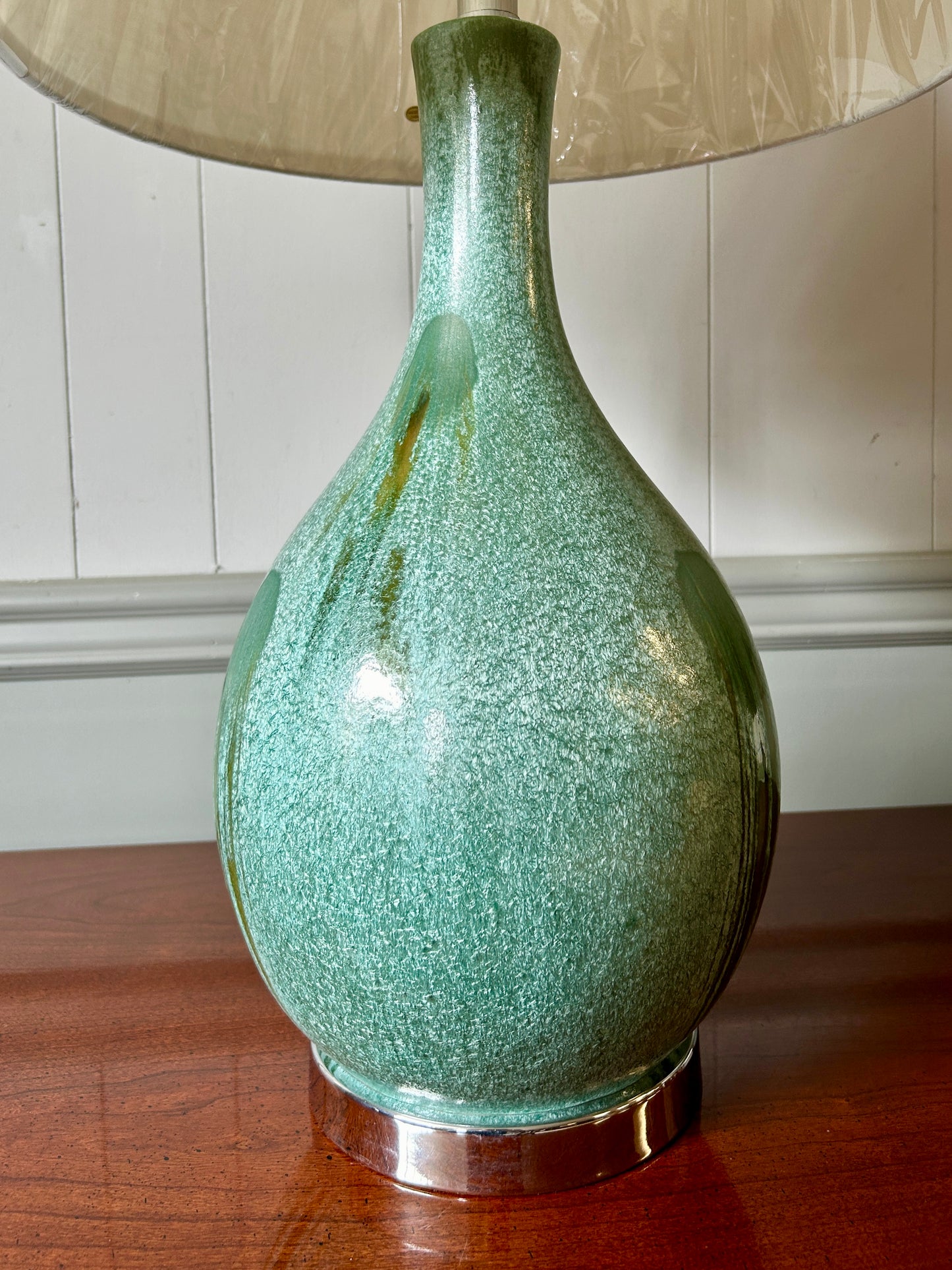 Turquoise, Hand-Glazed Pottery Style Lamp, 30" Tall