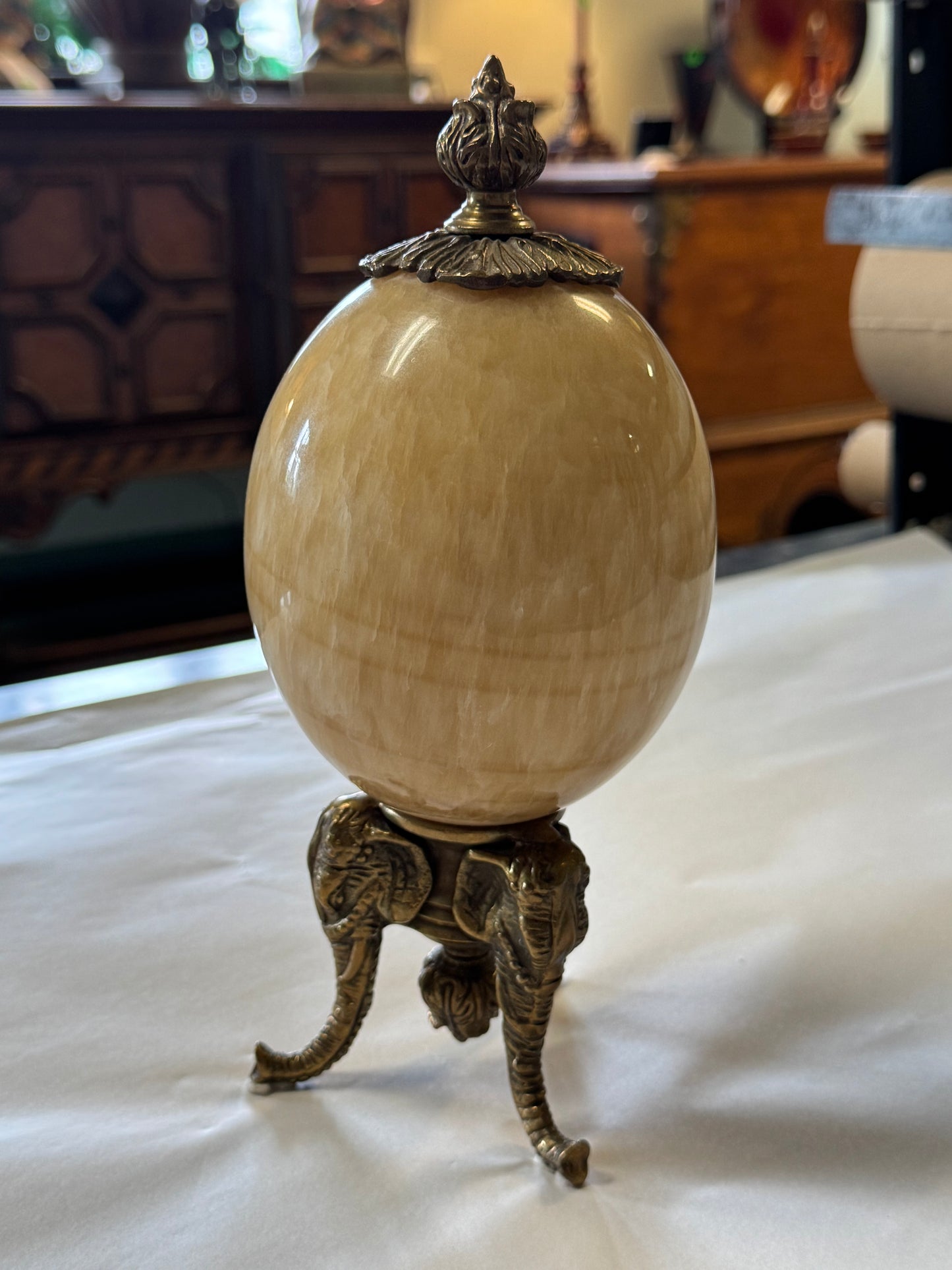 Large Vintage Alabaster & Brass Egg