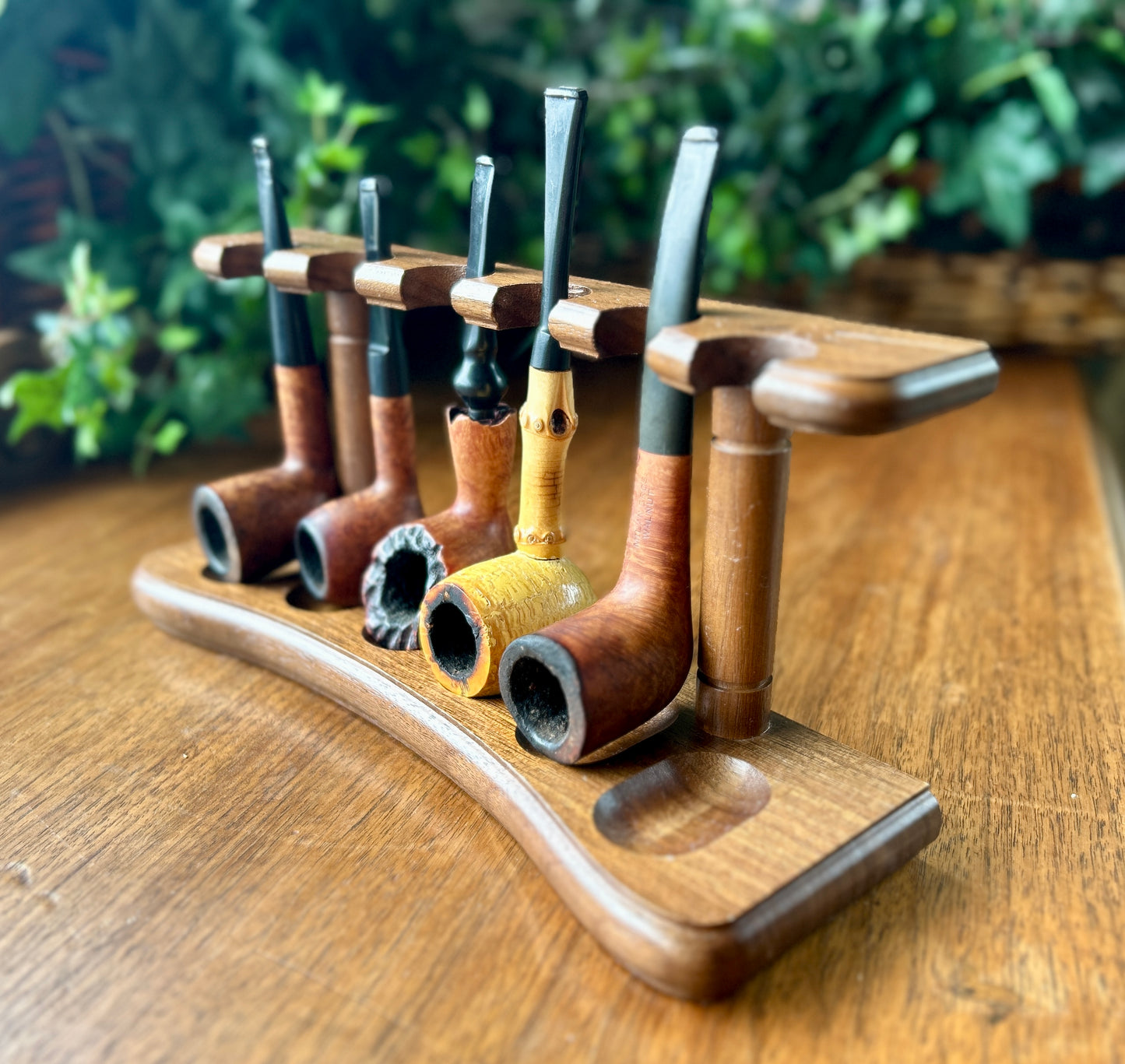 Beautiful, Vintage Pipe Collection w Walnut Decatur Pipe Stand, Walnut, Briar, Meerschaum, Made in England, US, Israel