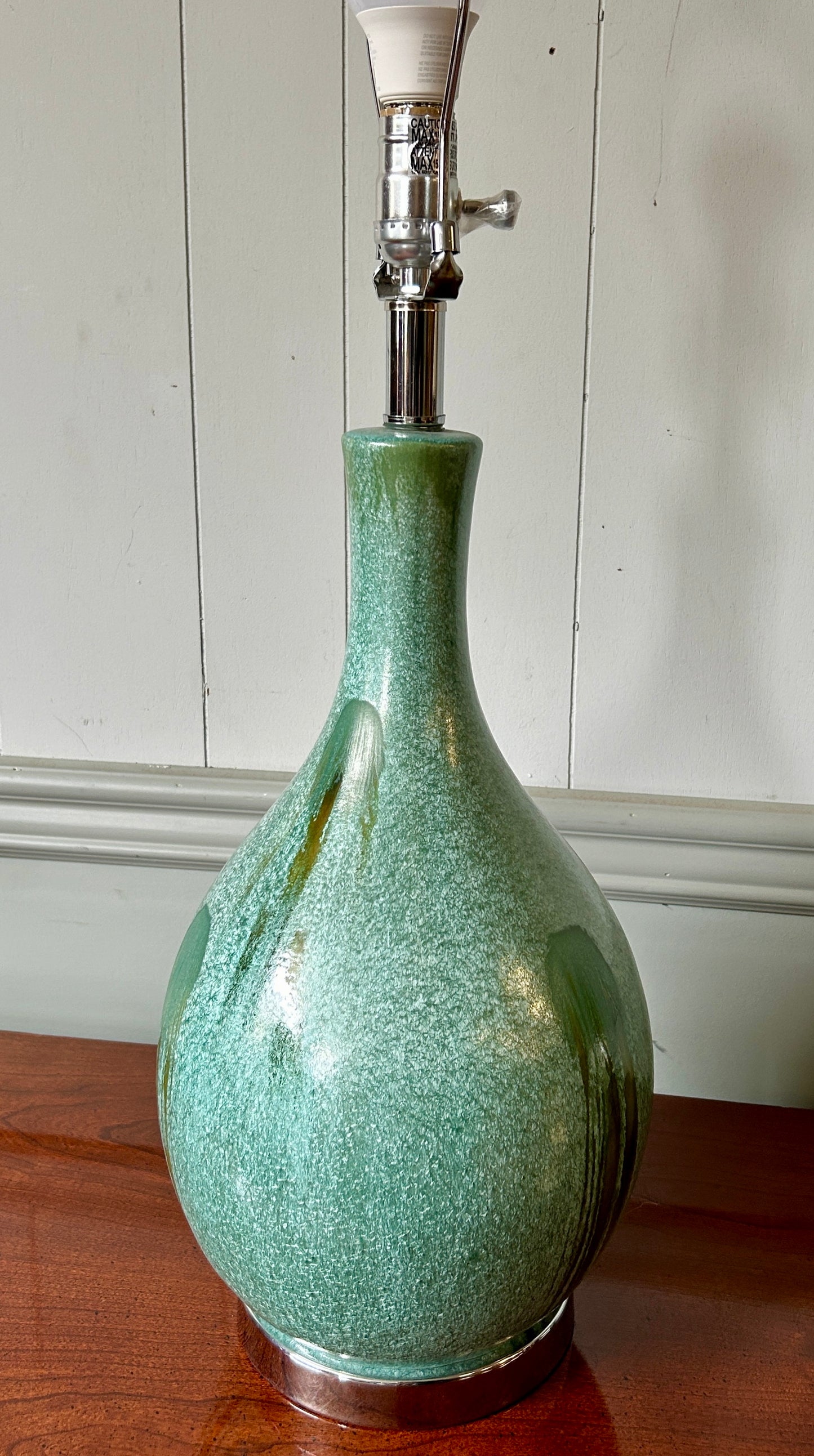 Turquoise, Hand-Glazed Pottery Style Lamp, 30" Tall