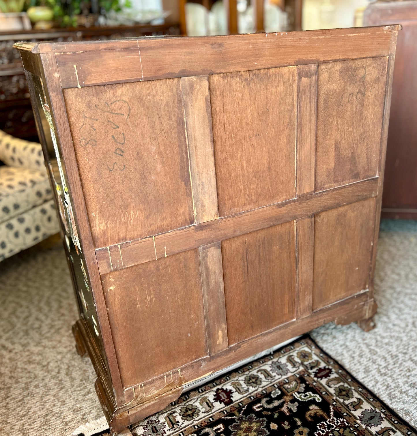 Antique, Oriental Chest Of Drawers, Hand Painted Asian Landscapes w Carved Pulls, 40" Tall Dresser