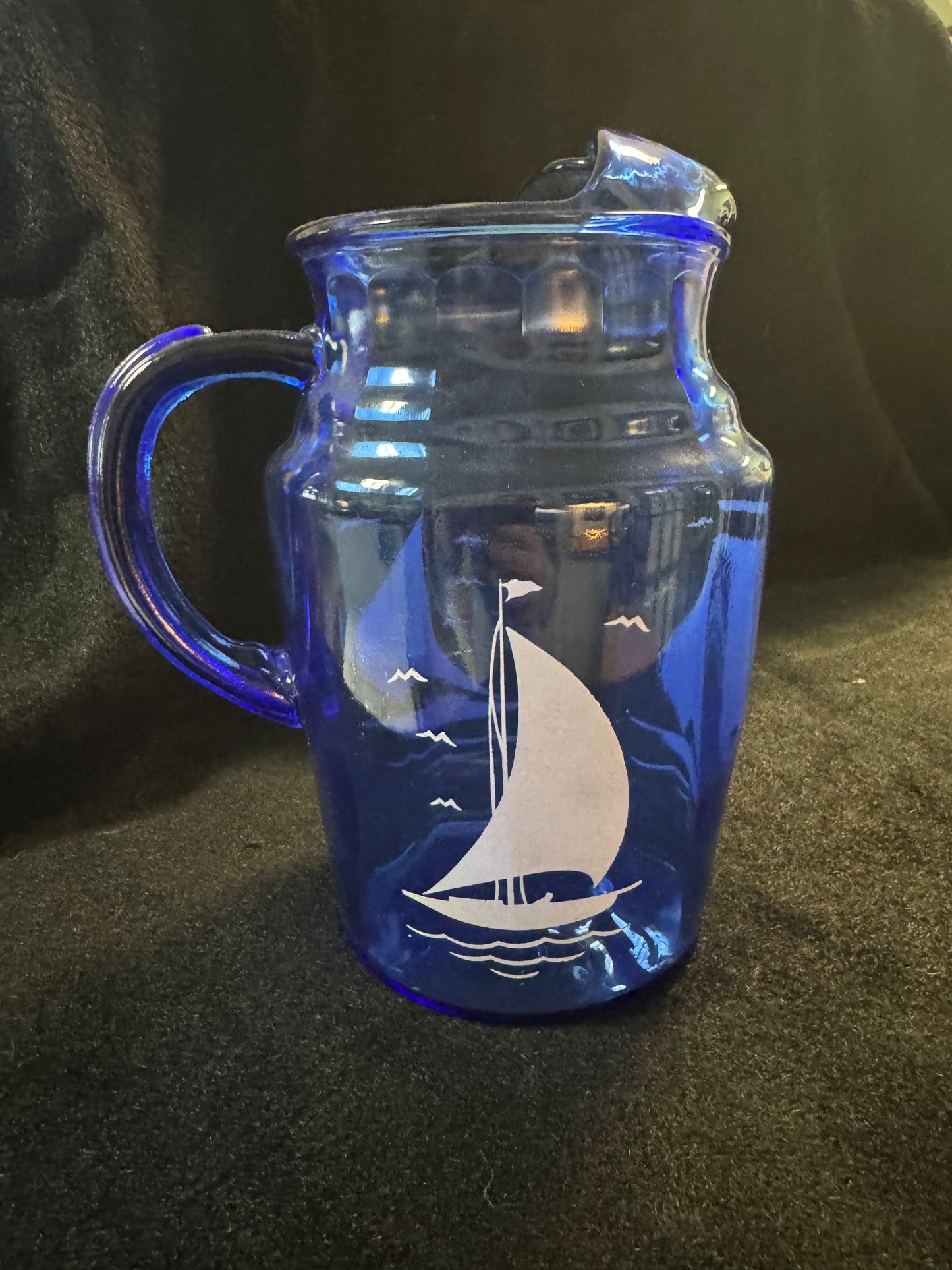 Blue Sailboat Pitcher & Four Glasses Set