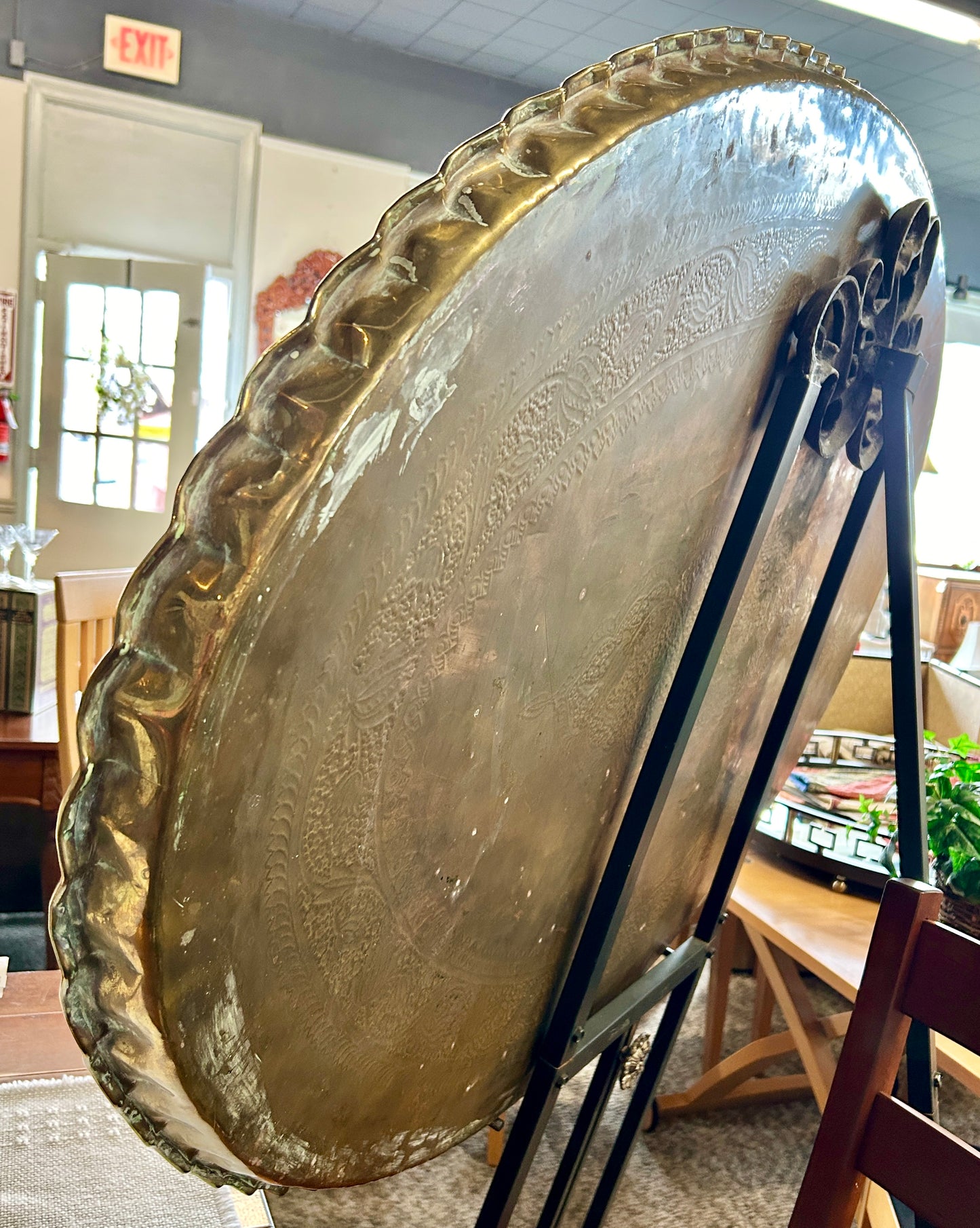 Large Brass Coffee Table Tray Top, Indian Moroccan Style, 55" Oval