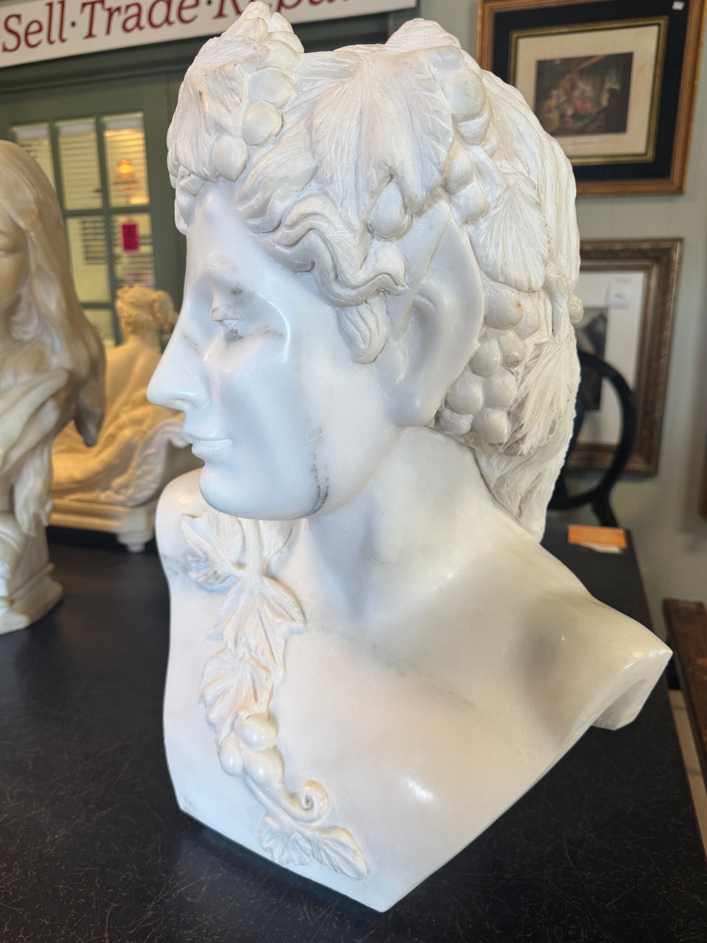 Marble Bust Of Dionysus- God Of Wine & Pleasure